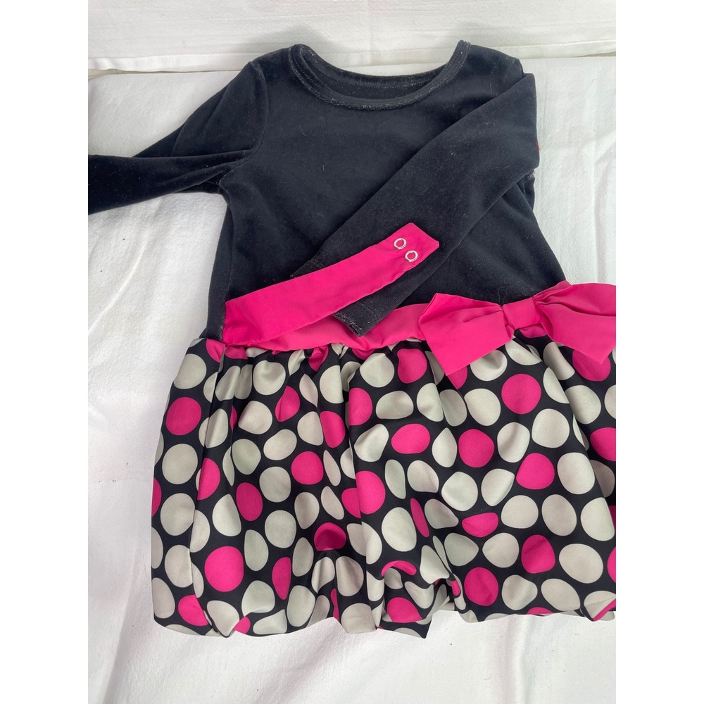 OshKosh Bgosh Toddler Girls Black Velvet Pink Polka Dot Bubble Dress 18M